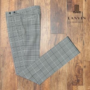 春夏/LANVIN COLLECTION/50サイズ/国産スラックス パンツ なめらか清涼サマーウール チェック柄 ノータック 美脚 新品/黒×白/ib184/