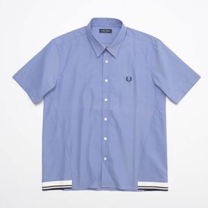 TG7648▽FRED PERRY フレッドペリーPANELLED RIB HEM SHIRT メンズL オックスフォード 半袖シャツ ブルー系 F4553