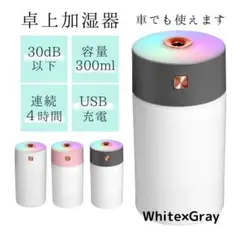 卓上加湿器　USB　ミニ加湿器　300ml　ホワイト×グレー