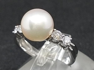 Pt900 ダイヤモンド パールデザイン リング 指輪 プラチナ D0.35ct 5.3g #7 店舗受取可