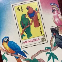 52110セール現品限り　外国切手未使用　モンゴル発行オウム小型シート