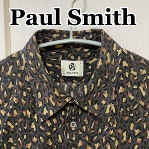 ポールスミス　PaulSmith 総柄シャツ　豹柄　アニマル　長袖シャツ　Lサイズ　コットン　ブラウン