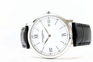 366　BAUME&MERCIER CLASSIMA QZ　65735　ボーム＆メルシエ クラシマ 飛びローマン ホワイト文字盤 クォーツ メンズ 腕時計 純正ベルト