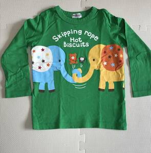 ☆中古☆ミキハウス ホットビスケッツ 長袖Tシャツ サイズ110 グリーン 緑 象さん バックプリント無し