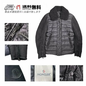 I456(2).. MONCLER モンクレール MONGIOIE シープ レザー ダウン ジャケット メンズ 男 新品★ 999 ブラック.