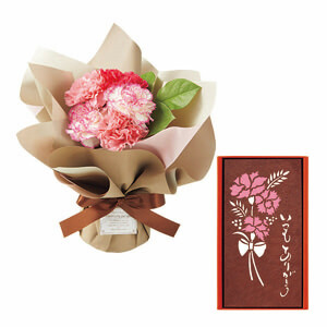 母の日専用 花 メッセージカード付 長崎堂 母の日カステーラとスタンディングブーケのセット 24-6701-030