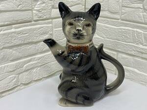 ★Wood Potters of Burslem ティーポット 英国 蝶ネクタイ ネコ 猫 Tony Wood トニーウッド 黒 縞★