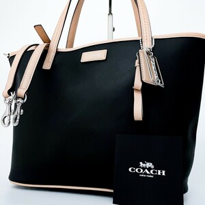 1円〜■未使用タグ付き■COACH コーチ 2way チャーム ロゴ トートバッグ ビジネス 大容量 A4 レディース メンズ レザー ブラック 黒