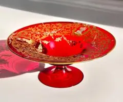 ベネチアングラス　 ムラーノガラス　コンポート　鮮やかな赤が美しい逸品！