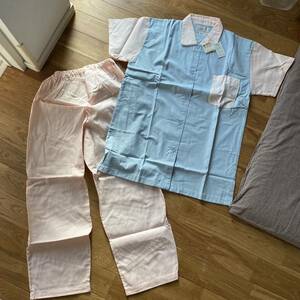 未使用品 日本製 Renard Lady パジャマ Mサイズ　半袖 長ズボン 昭和レトロ ナイトウェア　ピンク水色　レトロ綿100% コットン