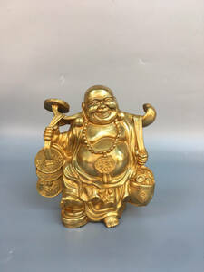 ▽鴻▽銅製 塗金 彌勒仏 置物 古賞物 中国古玩 中国古美術