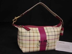 1円 ■美品■ COACH コーチ 41439 PVC×レザー ワンハンドル ハンドバッグ ポーチ 小物入れ レディース クリーム系×マルチカラー FA5224