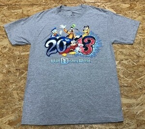 ディズニーランド Disneyland インポート古着 Tシャツ プリント 『 2013 』 丸首 半袖 M ヘザーグレー×レッド×ブルーなど メンズ