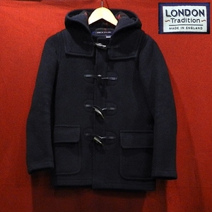 LONDON Tradition ロンドント ラディション イングランド製 英国製 ダッフルコート ハーフコート ジャケット 紺 チェック柄 36 S 美品