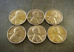 1セントコイン 1970～1979年の6枚セット S刻印 送料無料　（13040）リンカーン USA お金 貨幣 硬貨 ペニー アメリカ　　