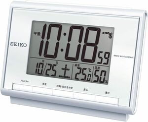 セイコークロック(Seiko Clock) 目覚まし時計 置き時計 電波 デジタル カレンダー 温度 湿度 白パール 85×120
