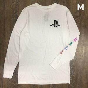 売切り【正規新品】PlayStation オフィシャル ゲーム ファミリーマーク 袖ロゴ 海外限定 長袖 Tシャツ ロンT 男女兼用(M)白 180720-13