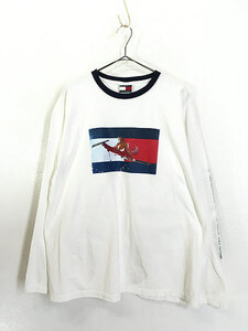 古着 90s USA製 TOMMY JEANS スキー フォト グラフィック 長袖 Tシャツ ロンT XL 古着