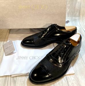 【未使用】JIMMY CHOO ジミーチュウ◆25cm 40◆ストレートチップ キャップトゥ 革靴 ビジネスシューズ ドレスシューズ メンズ 黒 ITALY製