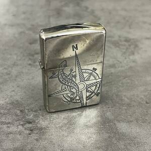 1円スタート【火花OK】Zippo ジッポー ガスライター ライター Marlboro マルボロ シルバー リザードコンパス 中古