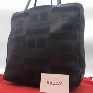 【美品】BALLY バリー トートバッグ ビジネス B柄 総柄 大容量 A4可 総柄 ロゴ レザー 本革 キャンバス 黒 ブラック メンズ 通勤 書類 鞄