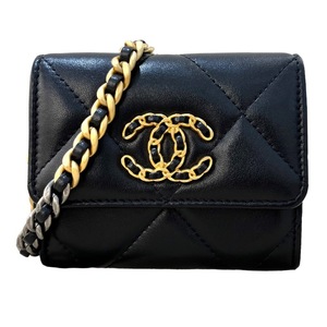 シャネル CHANEL CHANEL19 フラップコインパース AP1787 ブラック ゴールド金具/シルバー金具 ラムスキン ポーチ レディース 中古