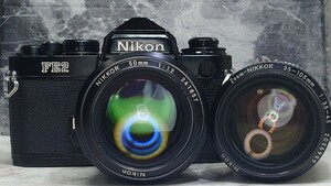 【終活コレクション整理】 Nikon FE2黒＋Ai NIKKOR 50mm f1.2 シンデレラ＋35-105mm マクロ付ズーム 各動作良好 露出計OK レンズ光学良好