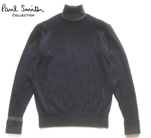 極上!!ポールスミス コレクション Paul Smith COLLECTION*タートルネック メリノウールニットセーター M 紺×グレー