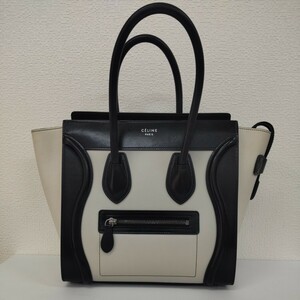 極美品★セリーヌ CELINE ラゲージ マイクロショッパー トートバッグ ハンドバッグ★レザー バイカラー ホワイト レディース