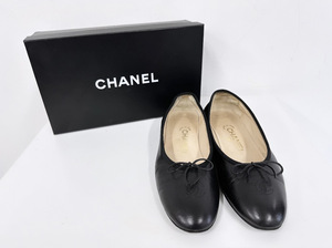 100円～◆CHANEL シャネル 36.5 (23.5) フラットシューズ バレエシューズ リボン ココマーク バレリーナ パンプス