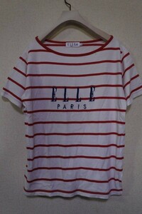ELLE PARIS マリンボーダー Tシャツ カットソー size L ホワイト×レッド ロゴ刺繍 当時物