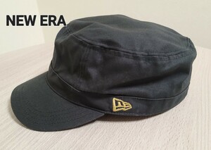 【NEW ERA】帽子 ワーク ミリタリー キャップ 8 ロゴ刺繍 63.5cm 黒 ブラック メンズ