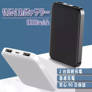 モバイルバッテリー 安心のPSEマーク ホワイト 充電池 iPhone Android 対応 5000mAh 小型 充電器 2台同時充電 急速充電 