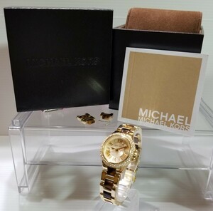 ★外観美品★箱付★MICHAEL KORS マイケル コース MK-4291 ラインストーン ゴールド べっ甲柄 レディース クォーツ 腕時計