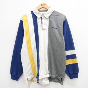 L/古着 IZOD 長袖 ラガー シャツ メンズ コットン グレー 霜降り他 ストライプ 24apr22 中古 トップス