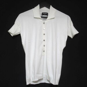 クリーニング済 美品 CHANEL シャネル ココマークボタン 半袖 ニット ポロシャツ 38サイズ ホワイト
