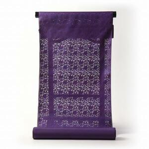 紋紗　手縫いお仕立て付き　透かし織り　牡丹唐草文様　カジュアルコート　紫色　裄７０．５ｃｍまで　六分丈位まで　おまけの生地付き