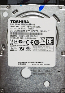 TOSHIBA MQ01ABF032 2.5インチ 7mm SATA600 320GB 63回 17741時間
