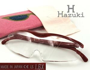 Hazuki ハズキ ルーペ LS ラージ 1.6倍 レッド ケース付き 拡大鏡 女性 男性 おしゃれ Made In Japan スクエア②