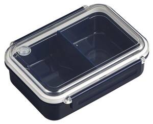 OSK(オーエスケー) 冷凍保存できる弁当箱 フィールイージー タイトボックス 仕切付 ネイビー 500ml 日本製 食洗機 電子レンジ対応 2