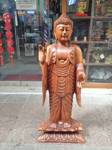 【仏像】木彫り／如来立像（16.5kg、1m)