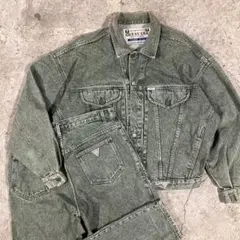 90s GUESS デニム セットアップ モスグリーン L VINTAGE