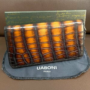 高級 限定EU製＆定価68万◆UABONI*アリゲーター・ラウンドファスナー長財布◆手染 パティーヌ 本革 クロコ メンズウォレット 紳士用