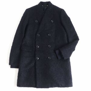 美品□Paul Smith/ポールスミス モヘア・アルパカ混 起毛地 ダブルブレスト チェスターコート/デザインコート ネイビー M 日本製 正規品