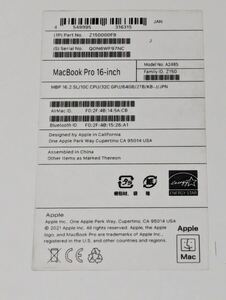 MacBook Pro 2021 M1Max 64GB 2TB 16インチ