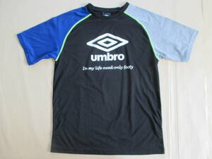 送料180円 umbro 半袖 ラグラン クレイジーパターン 切り替えデザイン ロゴ マーク プリント Tシャツ 黒 160 身幅46cm アンブロ