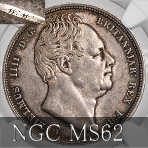 ☆彡【一周年感謝祭】1836年 イギリス ウィリアム4世 1/2 ハーフクラウン銀貨 NGC MS62 ウィリアム・ワイオン SCRIPT 筆記 アンティーク