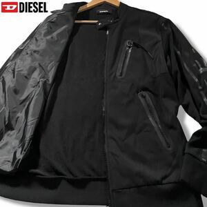 極美品/XXLサイズ●DIESEL ディーゼル コットン ナイロン切替 ジップジャケット ブルゾン ライダース風 袖ロゴライン ボタン刻印 黒 3L