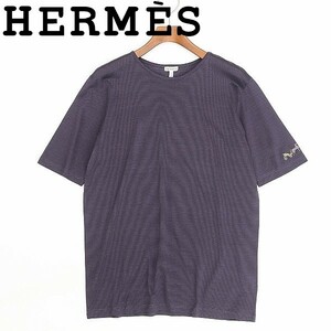 美品●HERMES エルメス マルジェラ期 マルチカラー 馬車 ロゴ刺繍 カットソー Tシャツ ダークパープル M