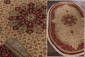 【絨毯】『 ペルシャ絨毯 アンティーク シルク 径108×156cm 81万 ノット 16451 』 高級 インテリア カーペット ラグ リビング ギャラリー